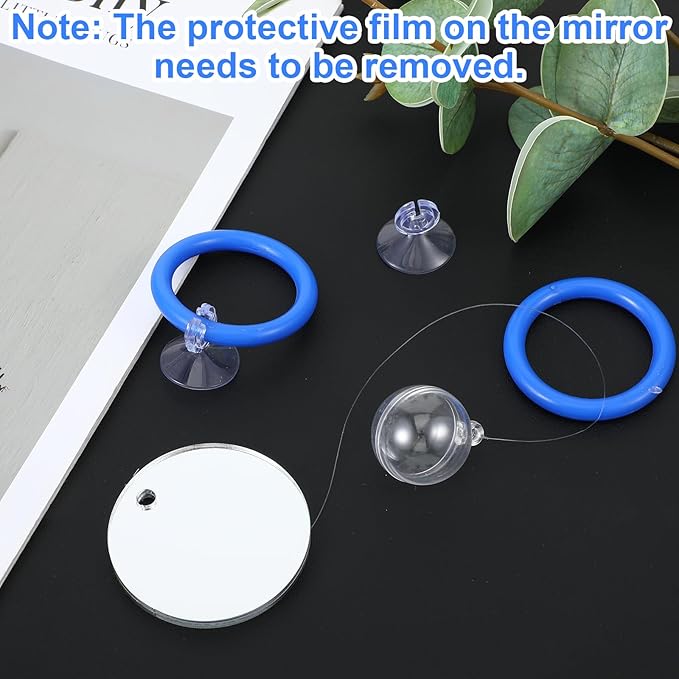 2 PCs Fish Feeding Ring with 1 Floating Mirror, Betta Ring Enrichment Toys, Exercise Training Rings and Betta Mirror for Tank Beta Fish Toys Beta Floating Aquarium Decor
