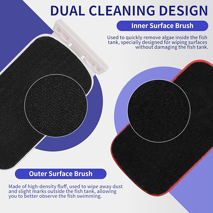 Aquarium Magnet Glass Cleaner Brush,Glass Fish Tank Algae Brush Cleaning Tool, with Two Algae Scraper，Floating Design Brush,Easy to Clean,Suitable for 1/8 to 1/3 Inch Fish Tank(Small)