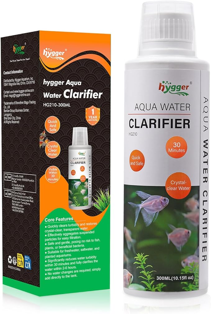 hygger Aquarium Water Clarifier, Water Clarifier for Fish Tank, Clears Cloudy Water for Freshwater and Saltwater Tanks, 300 ML