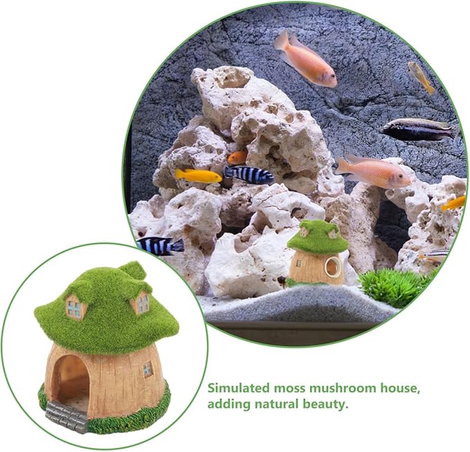POPETPOP Aquarium Mushroom Fish Hideout - Resin Fish Tank Caves, Hamster Mushroom House, Fish and Shrimp Shelter Landscape Cave for Christmas Fish Tank Decorations