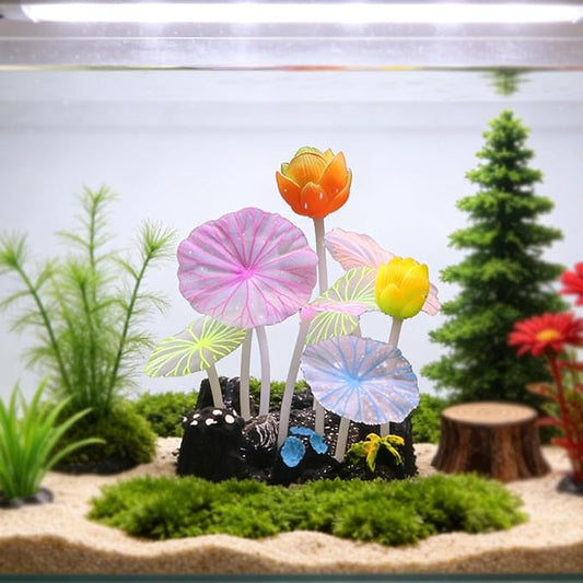 3-Petal Lotus Aquarium Decor with Weighted Base, Lifelike Silicone Lotus Flower & Leaf Ornament for Freshwater Fish Tanks, Betta Cave and Shrimp Shelter for Aquascaping