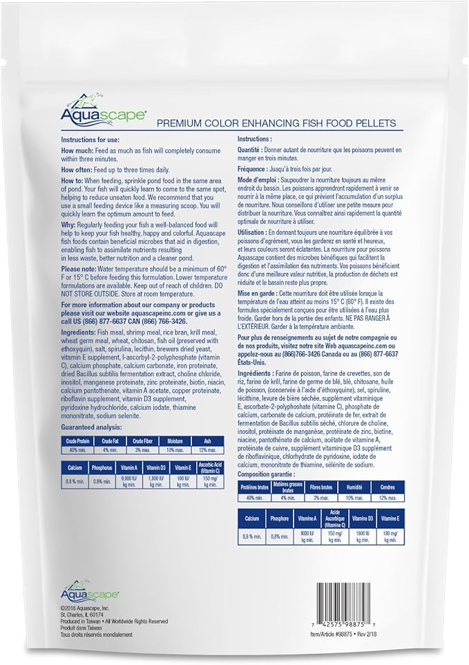 Aquascape Premium Color Enhancing Fish Food Pellets for Pond, Koi, Goldfish and More (4.4 lbs / 2 kg)