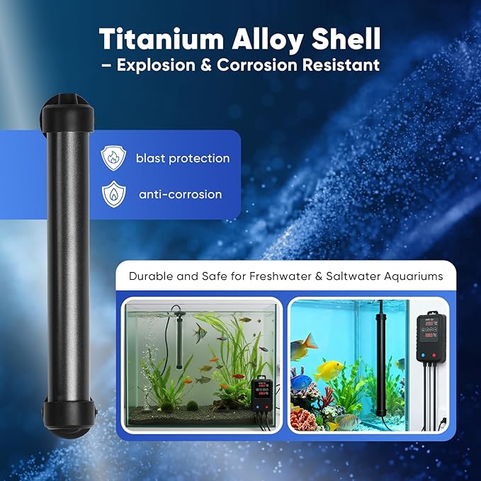 Aquarium Heater 100W for 10-20 Gallon Tanks, Submersible Fish Tank Heater with External Digital Temperature Controller, Adjustable Thermostat, Overheat and Dry-Run Protection