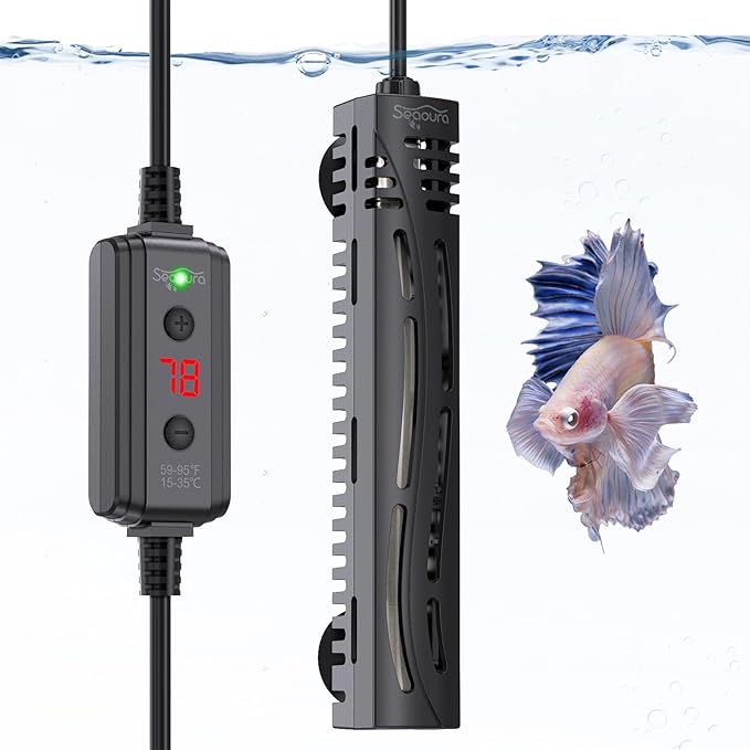 SEAOURA Submersible Fish Tank Heater, 75W Aquarium Heaters for 7-20 Gallon, Adjustable Turtle Tank Heater with Digital Temperature Display, Suitable for Freshwater and Saltwater Tank