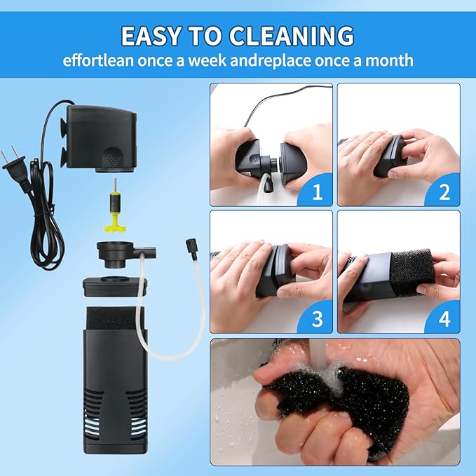 Filter and Filter Cotton Set, The Filter can be Used for Filtering 20-45 Gallon Fish Tanks, and The Filter Cotton can be Used to Replace The Filter.