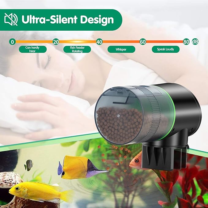 Automatic Fish Feeder with Type-C Cable Fish Feeder Automatic Dispenser for Vacation Small Tank/Betta/Turtle Upgraded Moisture-Proof Container (Rechargeable)