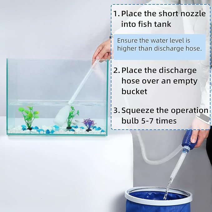 Aquarium Siphon, Fish Tank Cleaner, Aquarium Vacuum, Hand Siphon Hose to Remove and Change Water or Sand in Minutes, Gravel Pump Vacuum for Fish Tank Cleaning Tools