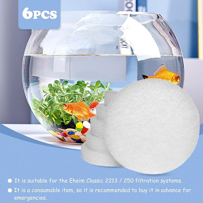 SHIGATSU Fine Filter Pads for Eheim Classic 250 2213 (6pcs)