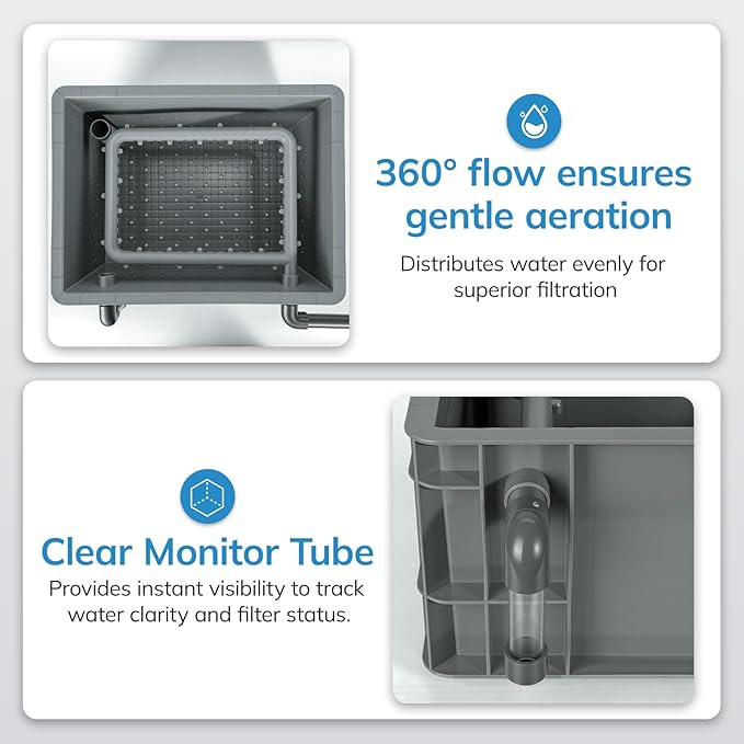 Aquarium Filter System - 2-Stage Drip-Style Trickle Filter Box for Fish Tanks up to 185 Gallons (700L), External Biological & Mechanical Filtration for Turtles, Goldfish, and Ponds