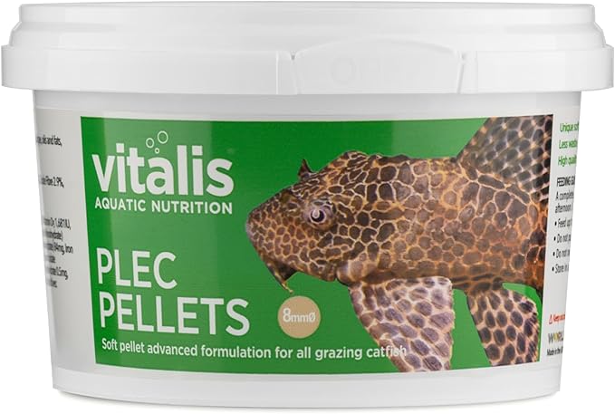 Vitalis Plec Pellets 8mm 160g (5.64 oz) Sinking Algae-Based Diet for Large Plecos & Bottom Feeders - Supports Health, Natural Grazing & Water Clarity
