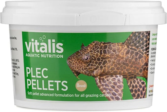 Vitalis Plec Pellets 8mm 160g (5.64 oz) Sinking Algae-Based Diet for Large Plecos & Bottom Feeders - Supports Health, Natural Grazing & Water Clarity