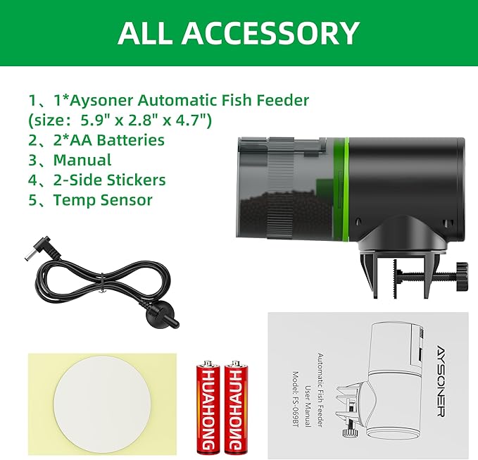 Aysoner Automatic Fish Feeder for Aquarium: Temperature Display Smart Fish Food Dispenser with Moisture-Proof for Betta Turtle Tank During Vacation