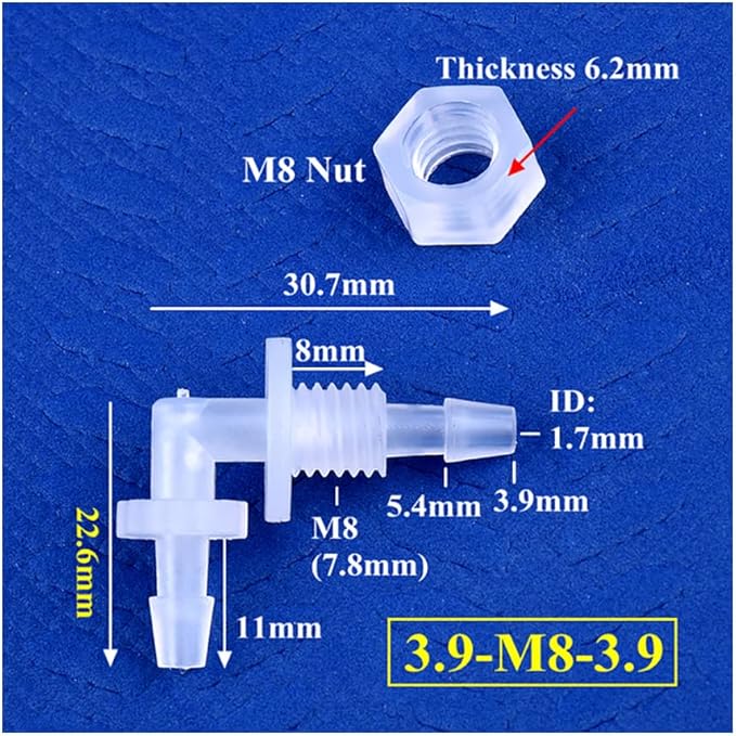 5Pcs Hex Nut PP Pagoda Elbow Connectors Aquarium Tank Air Pump Hose Joints Irrigation Pipe Fittings,3.9-M8-3.9