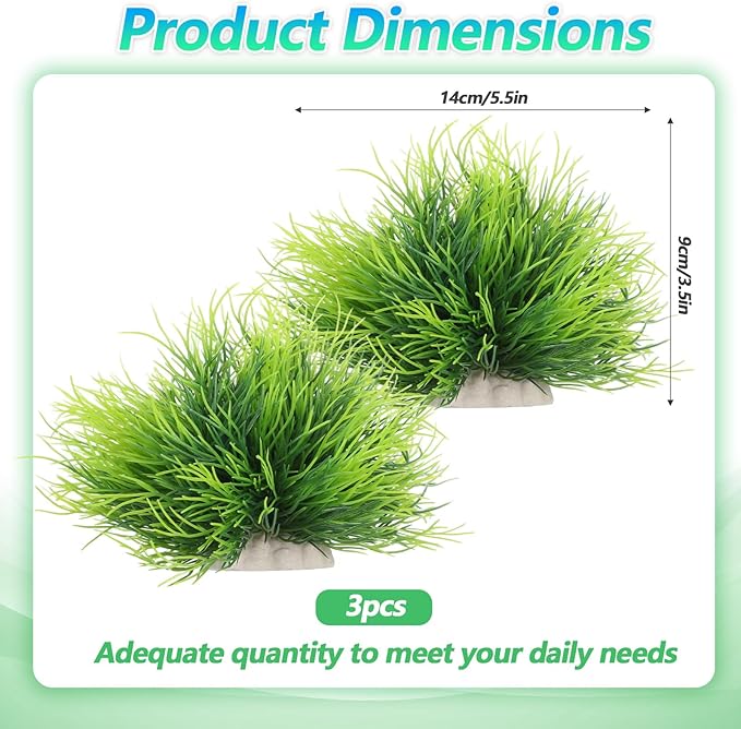 3 Pack Aquarium Plants, Realistic Plastic Fish Tank Plants Green Artificial Aquarium Decor Fish Tank Decorations for Aquascaping Reptile Terrariums