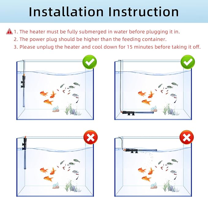 HiTauing Aquarium Heater 25W/50W/100W/200W/300W, Adjustable Knob Fish Tank Heater with Digital Thermometer, Submersible Betta/Turtle Tank Heater for Freshwater and Saltwater Tanks