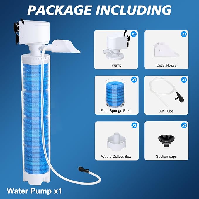 fishkeeper 20-100 Gal Multifunction Power Aquarium Filter, Up to 320GPH Adjustable Bubble & Silent Dual Mode Internal Fish Tank Filter for Filtration, Oxygenation, Circulation, Wavemaker