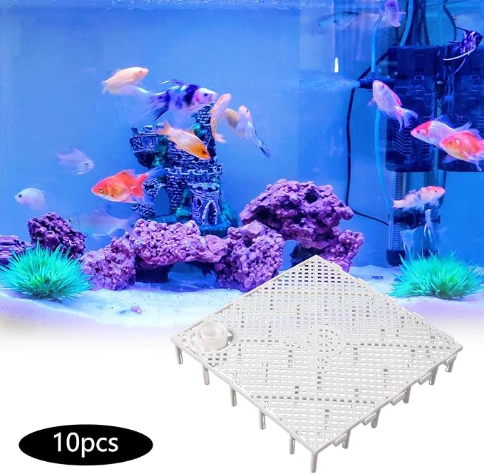 10 Pieces Aquarium Bottom, Grid Divider Tray Sand Gravel Accessories, with Connector White