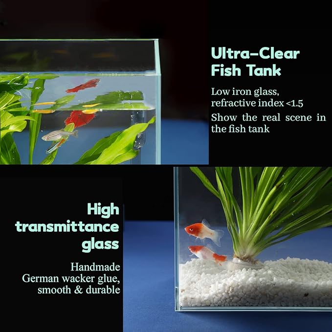 LAQUAL 3 Gallon Ultra Clear Glass Fish Tank and 5 Gallon Aquarium Filter, Rimless Low Iron Aquarium for Betta/Nano/Goldfish/Snail/Shrimp