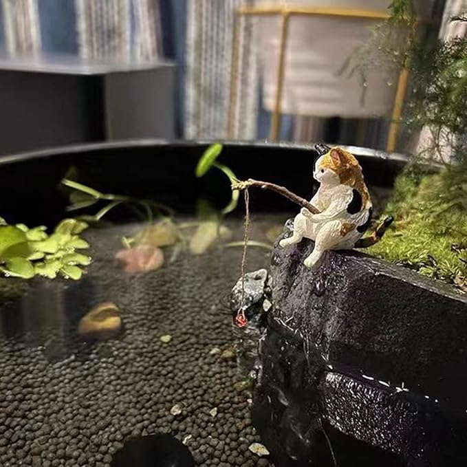 Aquarium Figurines Decorations Miniature Animal Ornaments Set Small Fishing Cat Landscaping Accessories For Fish Tanks Fishing Cat Figurine Animal Aquarium Decorations Aquarium Decor Betta Fish Tanks