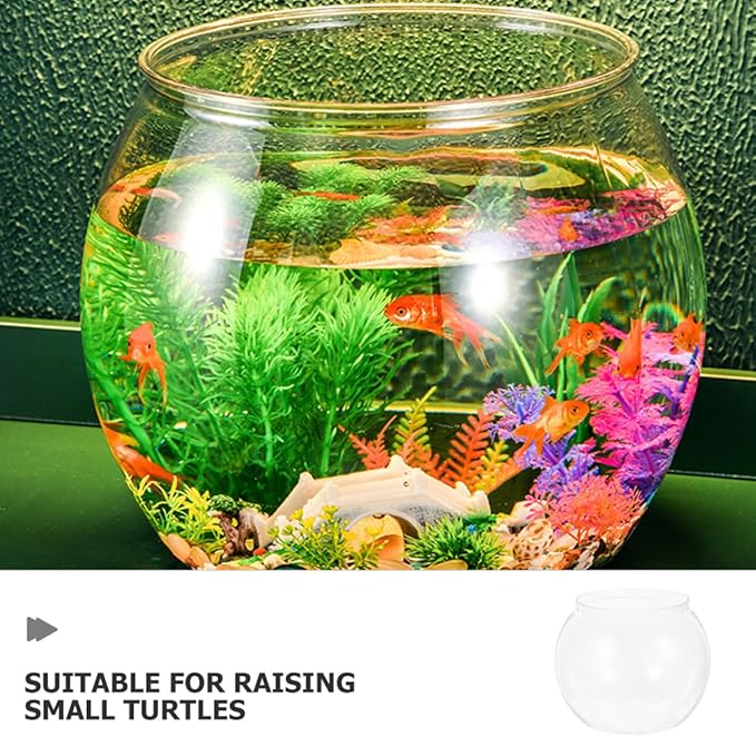 BESTonZON Transparent Goldfish Tank 5.5 Inch Clear Round Fish Bowl for Small Turtles Betta Fish Desktop Aquarium and Decorative Shallow Tank for Office and Home