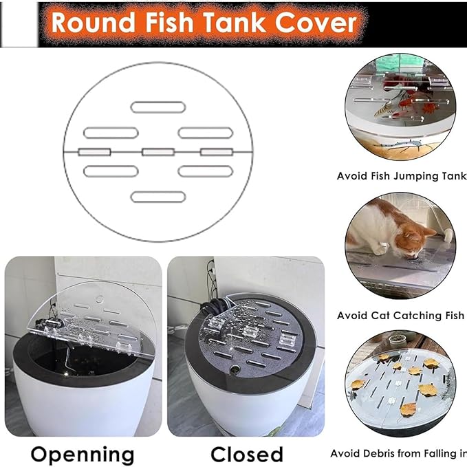 Acrylic Round Aquarium Lid - Cat-Proof Fish Tank Cover, Customizable Anti-Jump Terrarium Hood with Holes & Hinges, Folding Flip-Top for Easy Access