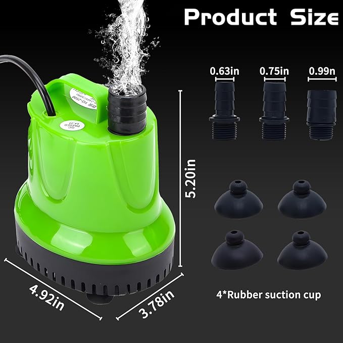 40W Submersible Water Pump for Aquarium, Pond, Pool Draining, Fish Tank - Small Water Change Pump, Mini Water Circulation Pump for Outdoor Fountains, Hydroponics, and Waterfalls