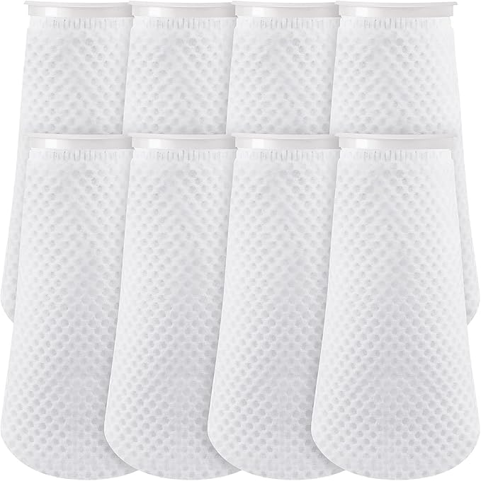 Jecery 8 Pcs Filter Socks 4 Inch 3D Honeycomb Design Filter Sock 4 Inch Ring by 11.8 Inch Long Saltwater Aquarium 150μm Aquarium Sump Use in Fish Tank Sump Overflow, White