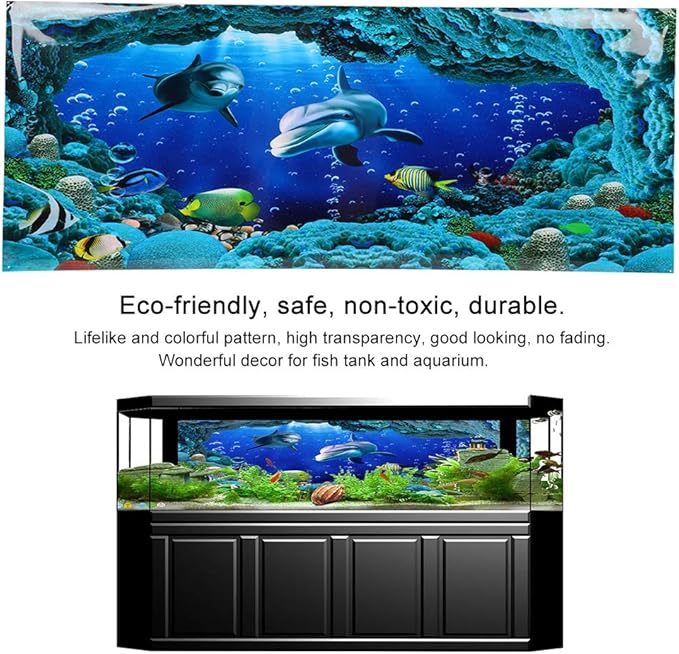 Tnfeeon Sea World Aquarium Background, PVC Adhesive Double Sided Poster Sticker Fish Decoration(122x50cm)