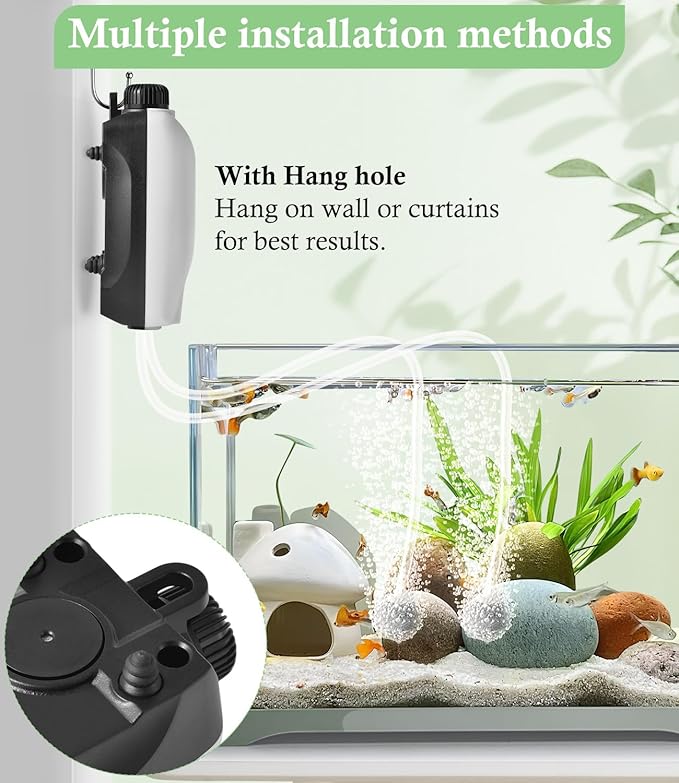 HITOP Upgraded 2W Adjustable Single Outlet Aquarium Air Pump, 2.8L/M Mini Quiet Fish Tank Aerator with Accessories, Oxygen Pump for Small Tank up to 40Gallon