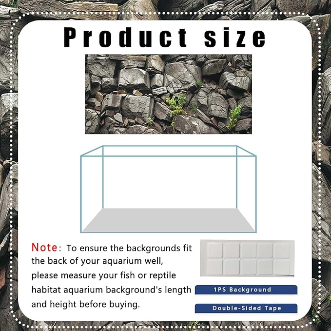 24X16IN Stone Aquarium Background, Rock Fish Tank Background, Natural Rocky Glass Terrarium Background with 8 EVA Double-Sided Tape
