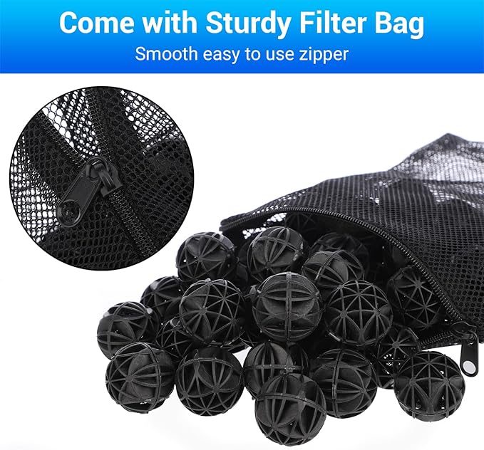Segarty Aquarium Bio Balls, 1 inch Koi Pond Filter Media Bio Ball with Sponge for Aquarium Filter Canister Filter Biological Filtration for Freshwater Marine Fish Tank Sump (50 PCS with Mesh Bag)