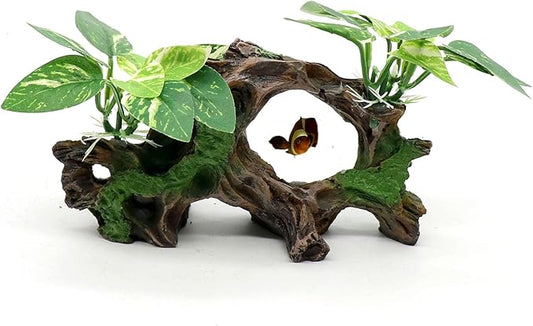 relaqcc Fish Tank Decorations Artifical Driftwood Cave Aquarium Decor Ornaments Silk Aquarium Plants for Betta Fish Tank Accessories