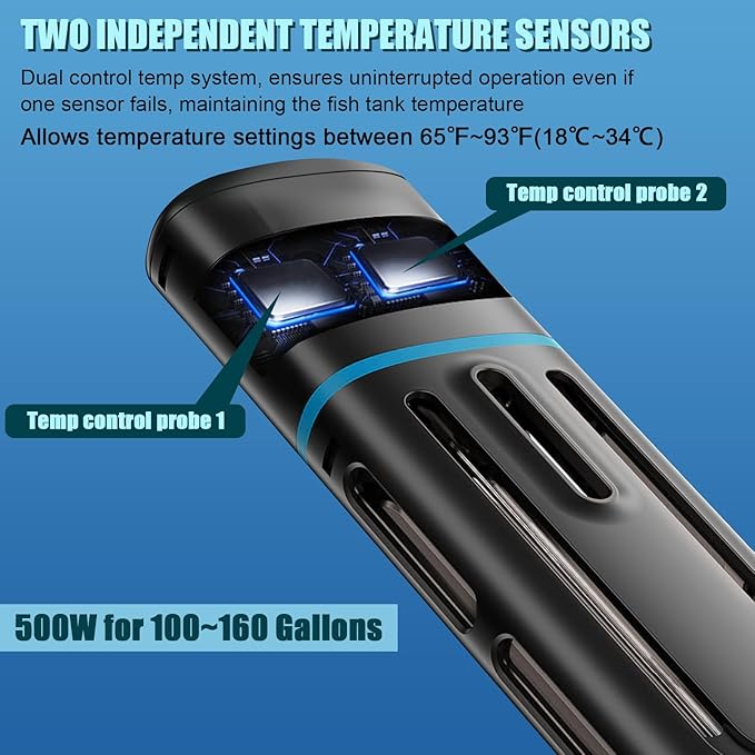 LYPHARD AQUARIUMS Electronic Aquarium Heater, 500W Small Fish Tank Heater, Adjustable Submersible Heater PID Temperature Control with LED Digital, Water Dry Automatic Shut Off for Fresh Seawater