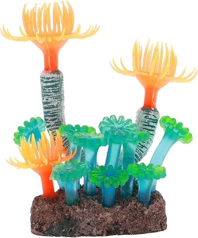 Aquarium Coral, Luminous Fish Tank Ornaments, Silicone Aquarium Plants, Fish Tank Coral, Fake Coral for Fish Landscape Decoration Aquarium Ornaments, Orange Green