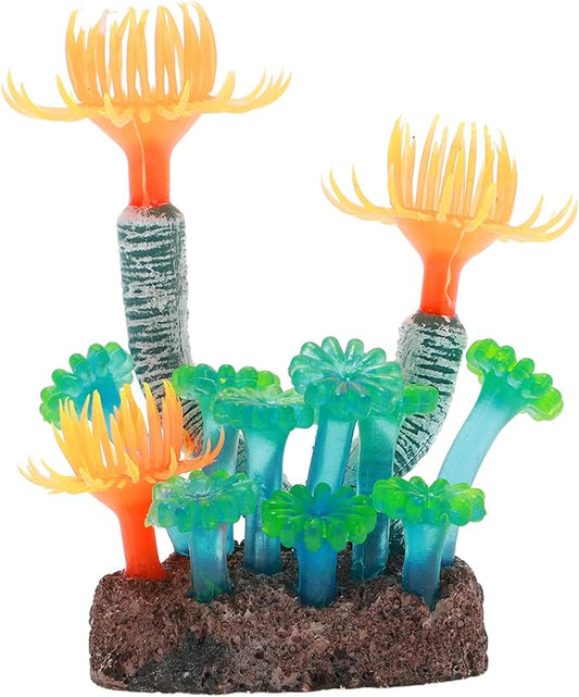 Aquarium Coral, Luminous Fish Tank Ornaments, Silicone Aquarium Plants, Fish Tank Coral, Fake Coral for Fish Landscape Decoration Aquarium Ornaments, Orange Green