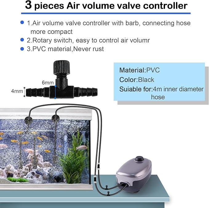 NestBasics 19.68 feet Black Aquarium Airline tubing 6 air Stone for Aquarium 6 Aquarium Check Value for Fish Tank 6 Aquarium Suction Cups 3 Each Aquarium air Controller and I T Hose connectors