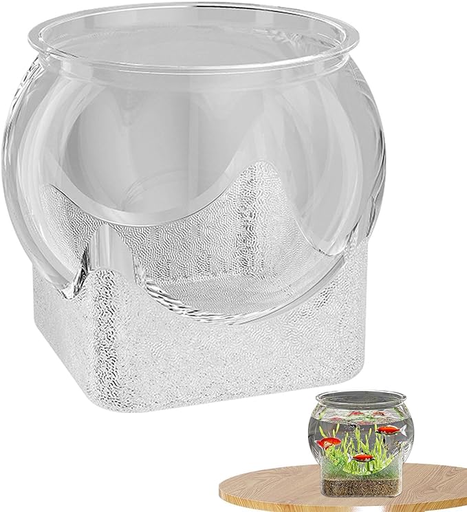 Fish Bowl P-lastic Aquarium with Clear Clarity, Shatterproof Round Betta Fish Tank Home Décor, Desktop Aquarium for Betta Fish/g-oldfish