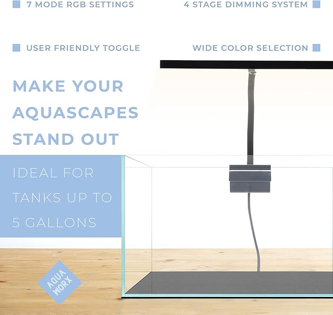 Aqua Worx EOS LED Aquarium Light - Adjustable Gooseneck With 7-Mode RGB Settings - Ideal for Planted Tanks, Fish Tanks, Nano Aquariums - N7 RGB