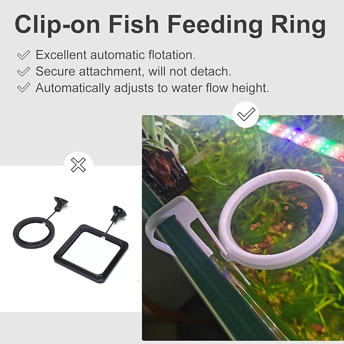Clip On Fish Feeding Ring, Floating Aquarium Feeder, Non-Shedding Fish Food Holder for Betta Goldfish Guppy Turtle