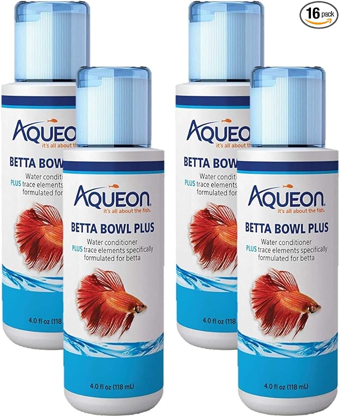 Aqueon 4 Pack of Betta Bowl Plus Water Conditioner & Dechlorinator, 4 Fluid Ounces Each4