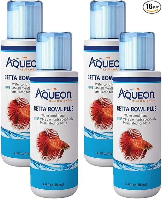 Aqueon 4 Pack of Betta Bowl Plus Water Conditioner & Dechlorinator, 4 Fluid Ounces Each4