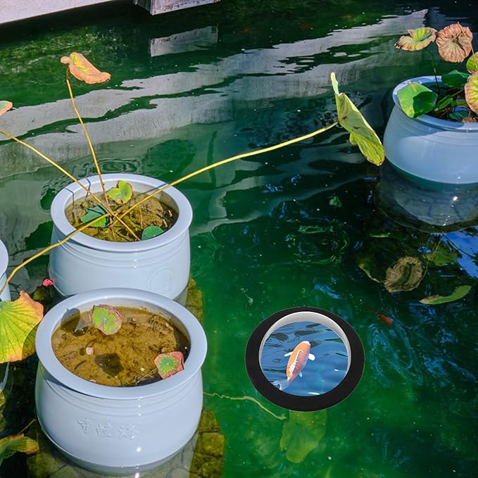 KALLORY Floating Fish Dome Cover with Acrylic Lid and Black Base, 15cm Diameter Floating Pond Sanctuary for Outdoor Garden Aquariums and Fish Habitat