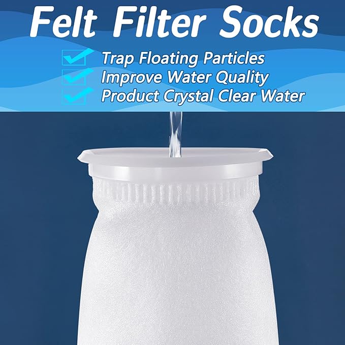 Oudain 16 Pack 4 Inch Ring Filter Socks 200 μm Aquarium Bags 4 in Ring by 15 Inch Long Socks for Fish Tank Freshwater Saltwater Aquariums