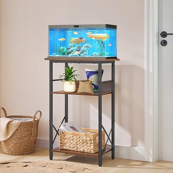 HOOBRO 10 Gallon Aquarium Stand, 3-Tier Fish Tank Stand with Storage, Reptile Turtle Tank Stand with Metal Frame, 20.5" L x 11" W , Rustic Brown BF52FT01