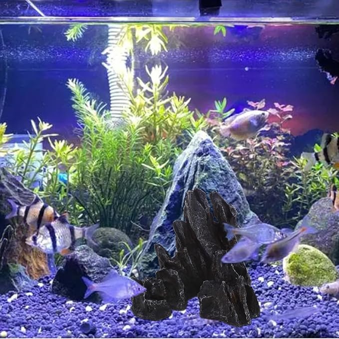 AnRui Aquarium Mountain Artificial Jagged View Stone Decorations Resin Betta Cichlids Hideaway Rock Aquascaping Hiding Cave Hermit Crab Hideout Ornaments (Small)