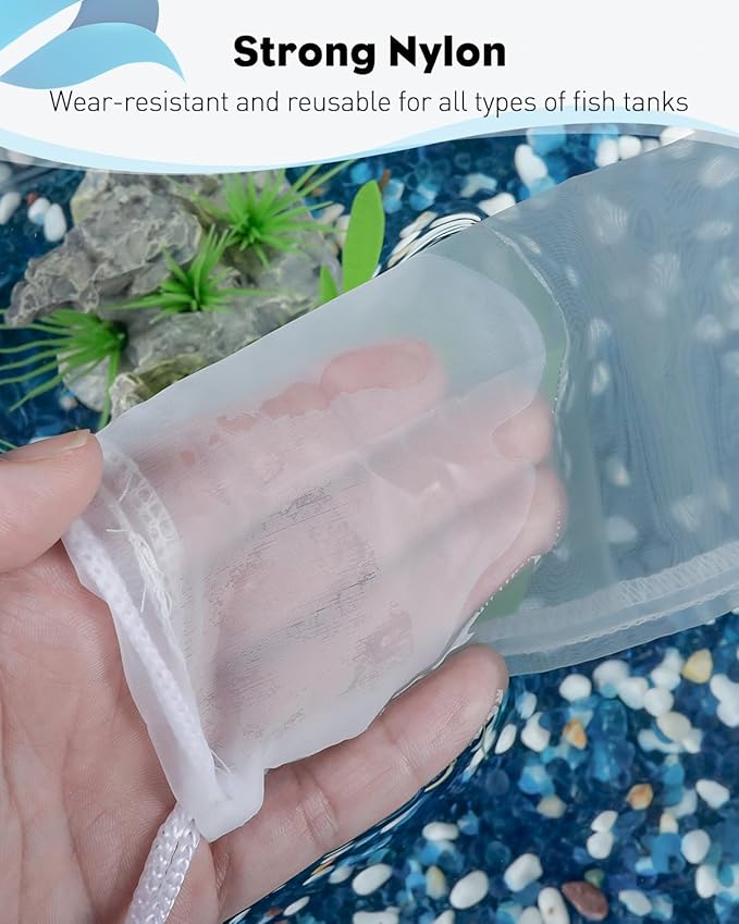 Pawfly 4 Pack Aquarium Filter Media Bags with Drawstring 150 Micron Aquarium Mesh Bag for Fine Resins, Activated Carbon, Bio Filter Balls, 8" x 3" Ceramic Rings