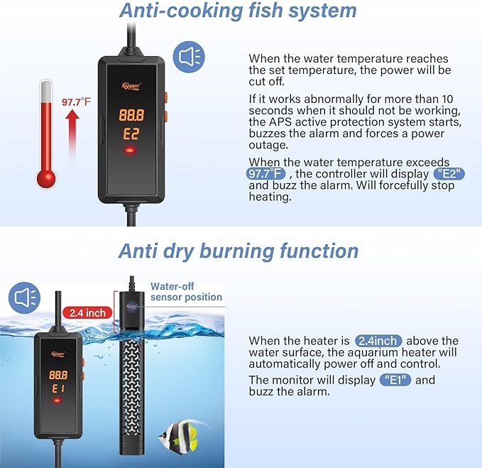 hygger 500w Aquarium Heater, Submersible Fish Tank Heater with Digital LED Controller and Intelligent Leaving Water Automatically Stop Heating System,for 75-130 Gallon Tanks