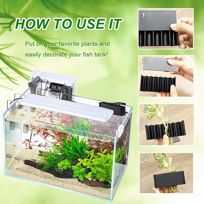2PC 7 Holes Upgraded Aquarium Plant Holder, Aquatic Plants Cup for Tank, Fish Tank Plant Holder with Long Hook, Aquarium Feeder for Aquascape Decorations on Top of Tank (Black-2PC)