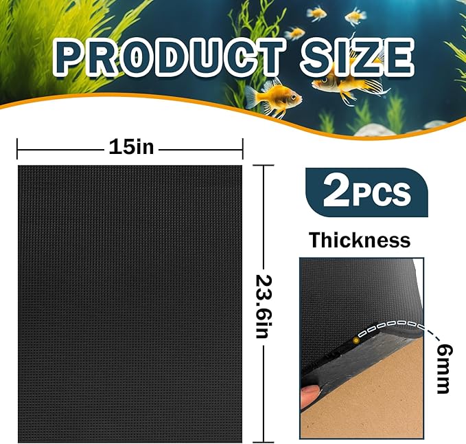 2 Packs 23.6 x 15 Inch Aquarium Fish Tank Leveling Pad, 6mm Thick Foam Fish Tank Mat Non-Slip Neoprene Foam Shockproof Easy Cut for Water Stable Floor Protection Black
