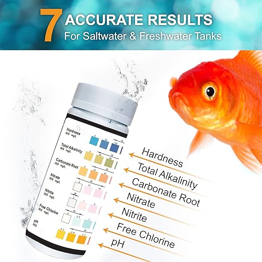 JOR Aquarium Water Test Strips, Compatible with Swimming Pool, Freshwater and Saltwater Fish Tanks, Detect pH, Chlorine, Carbonate, Water Hardness, 100 Strips